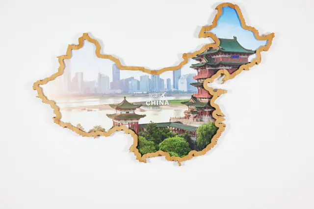China Borderframe with a photo of pagodas and a city skyline